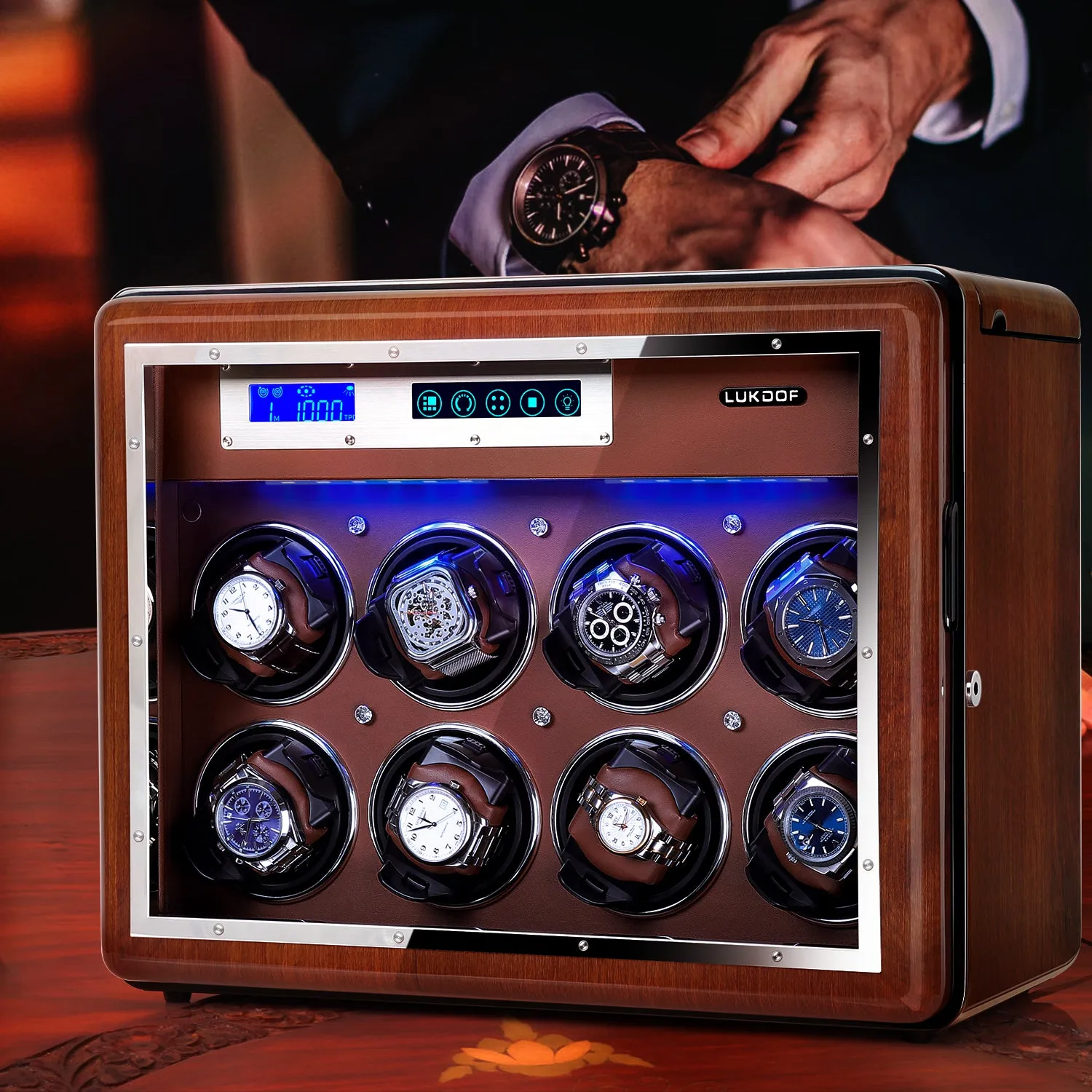 8 6 Walnut Wood Automatic Quad Watch Winder, LUKDOF