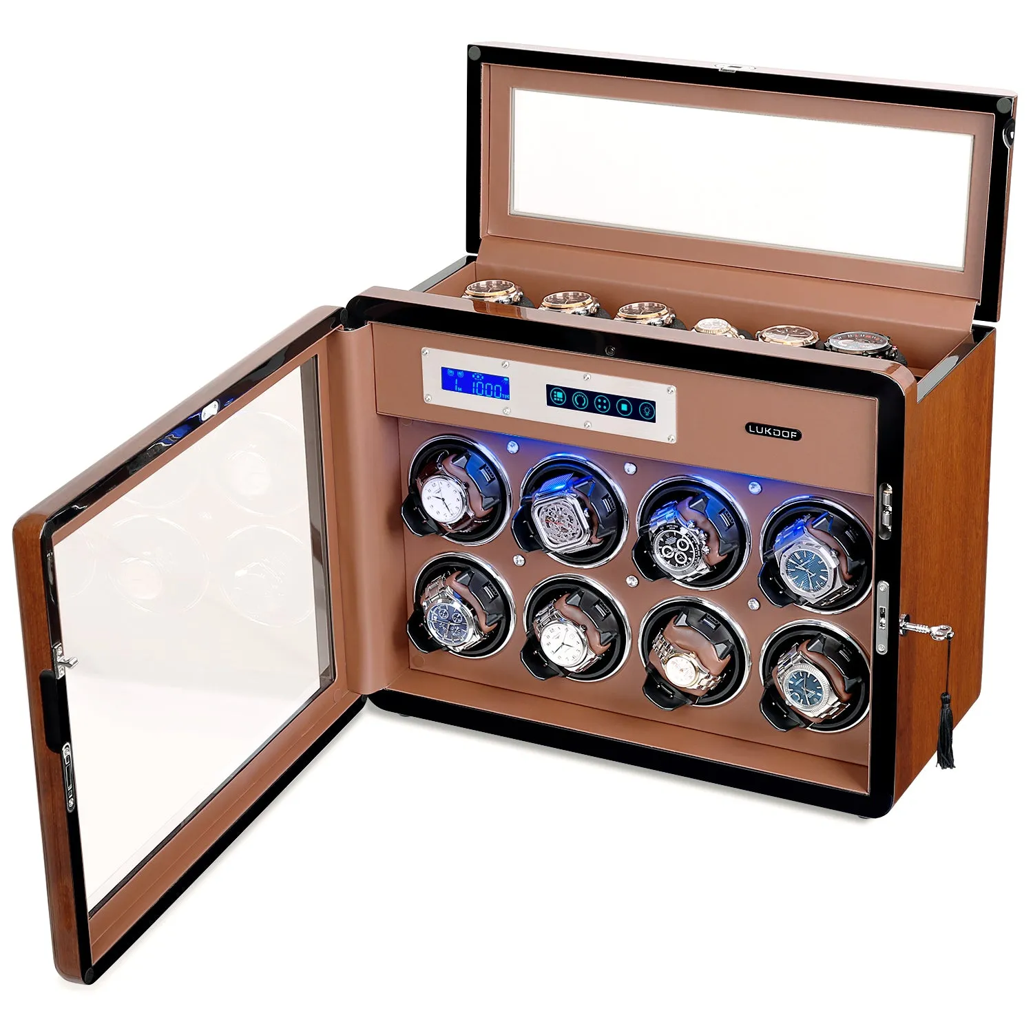 8 6 Walnut Wood Automatic Quad Watch Winder, LUKDOF