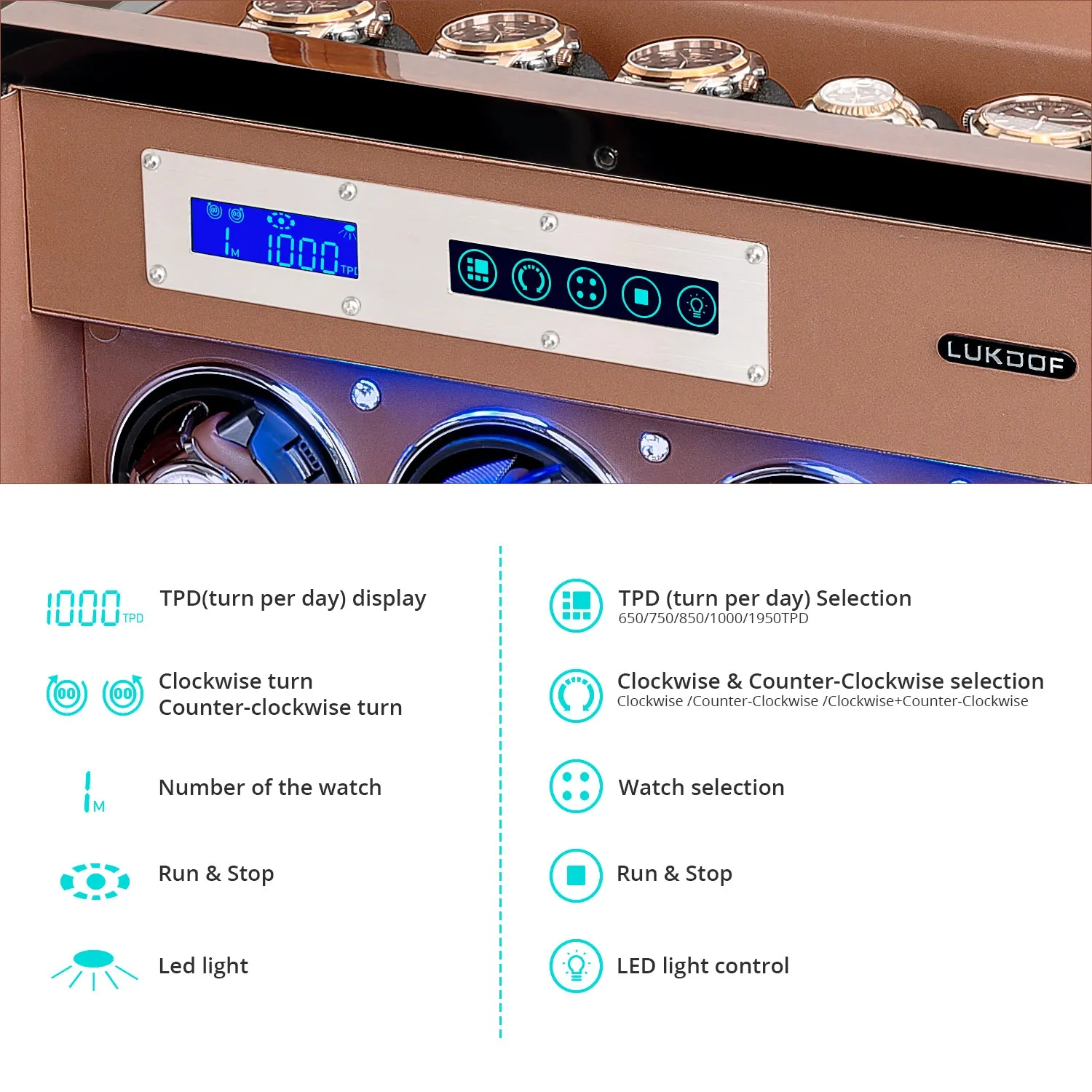 8 6 Walnut Wood Automatic Quad Watch Winder, LUKDOF