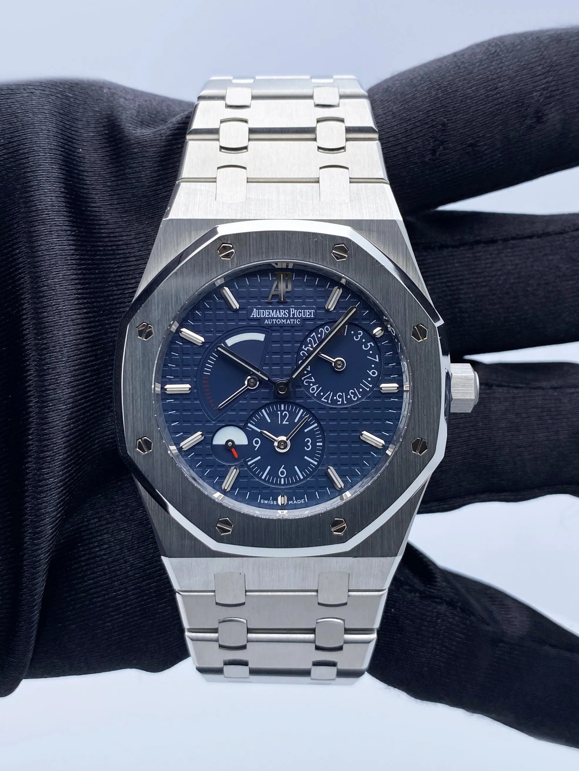 Audemars Piguet Royal Oak 26120ST Dual Time Blue Dial Mens Watch Box Papers