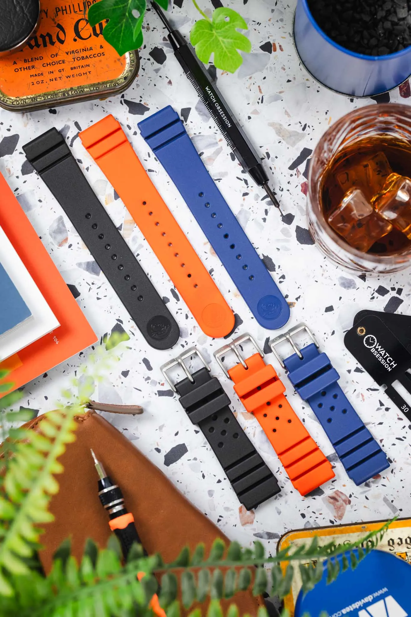 Bonetto Cinturini 284 Premium Rubber Sports Watch Strap in BLUE