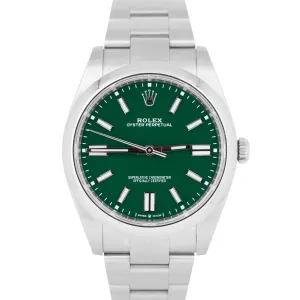 BRAND NEW 2024 PAPERS Rolex Oyster Perpetual 41 GREEN Stainless Watch 124300 BOX