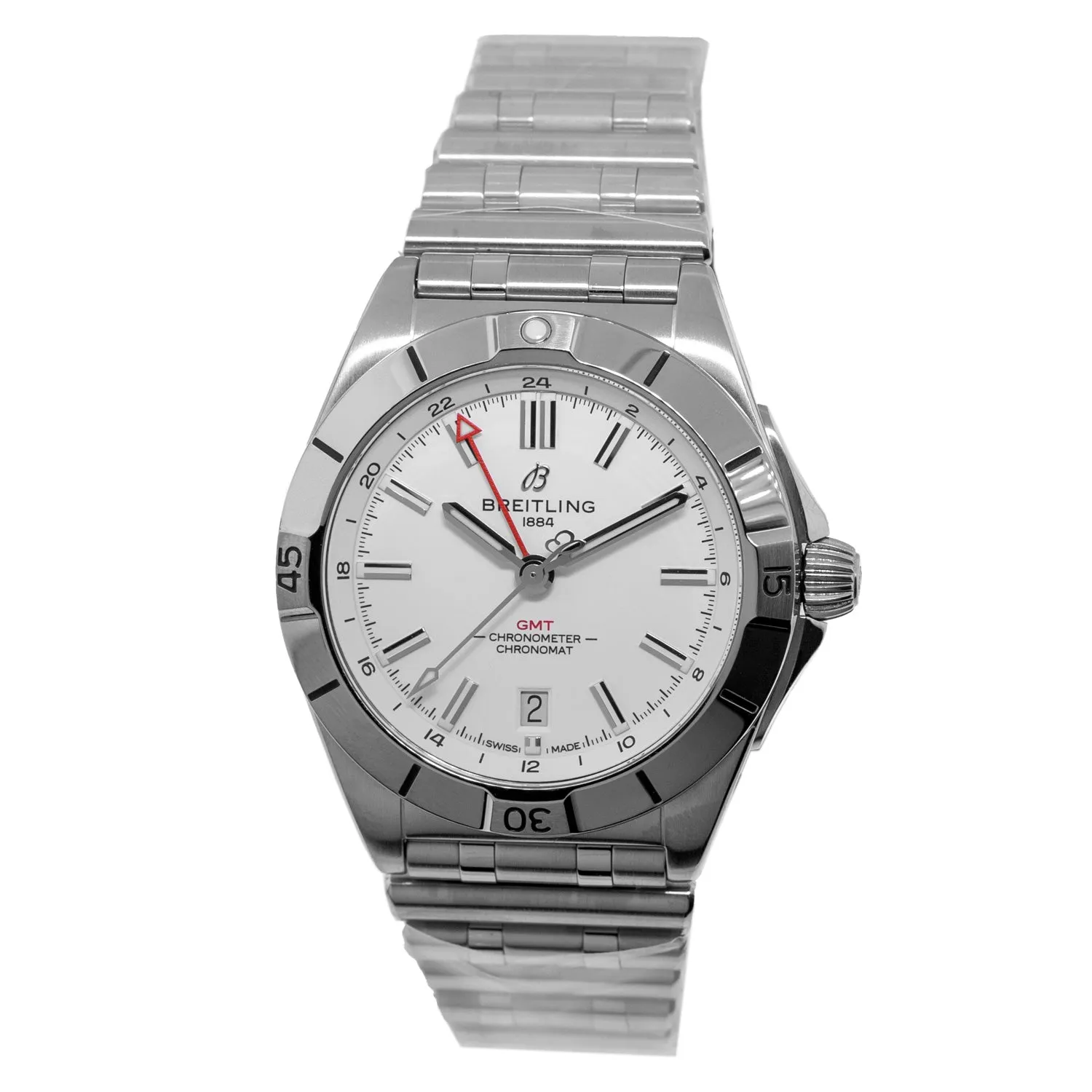 Breitling Chronomat Automatic GMT 40 mm Stainless Steel White Index Dial Steel Bezel A32398