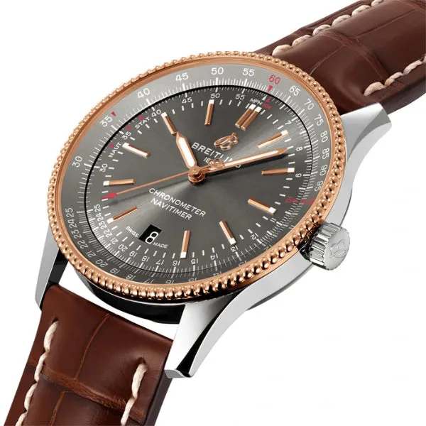 Breitling Navitimer Brown Leather Strap Grey Dial Automatic Watch for Gents - U17326121M1P2