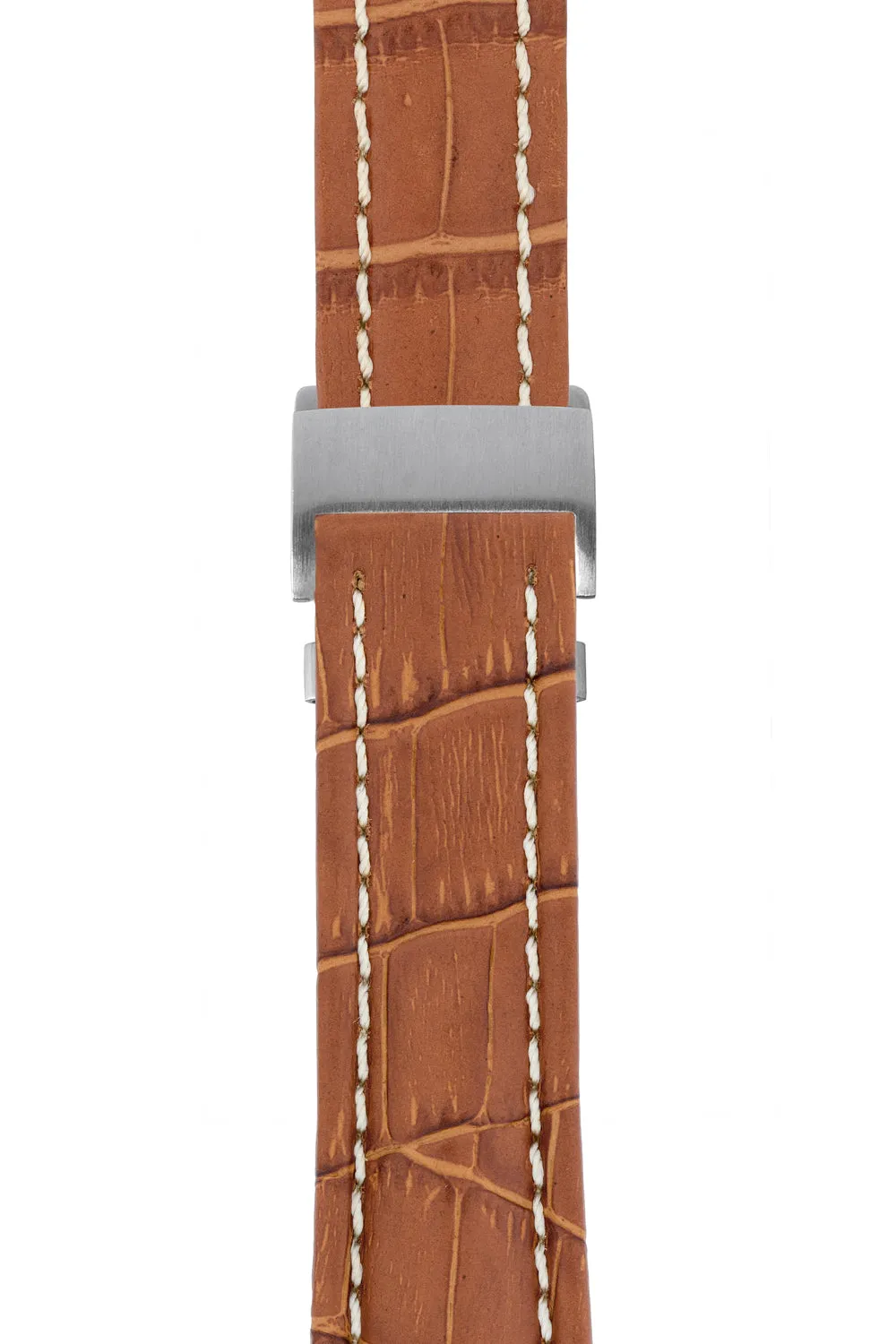 Breitling-Style Alligator-Embossed Deployment Brown Strap
