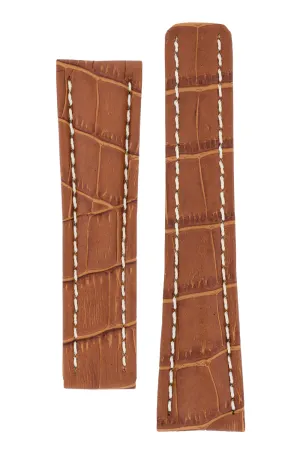 Breitling-Style Alligator-Embossed Deployment Brown Strap