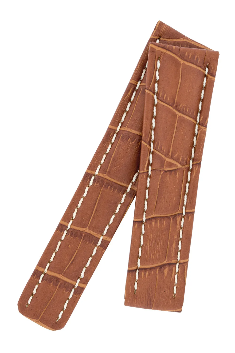 Breitling-Style Alligator-Embossed Deployment Brown Strap