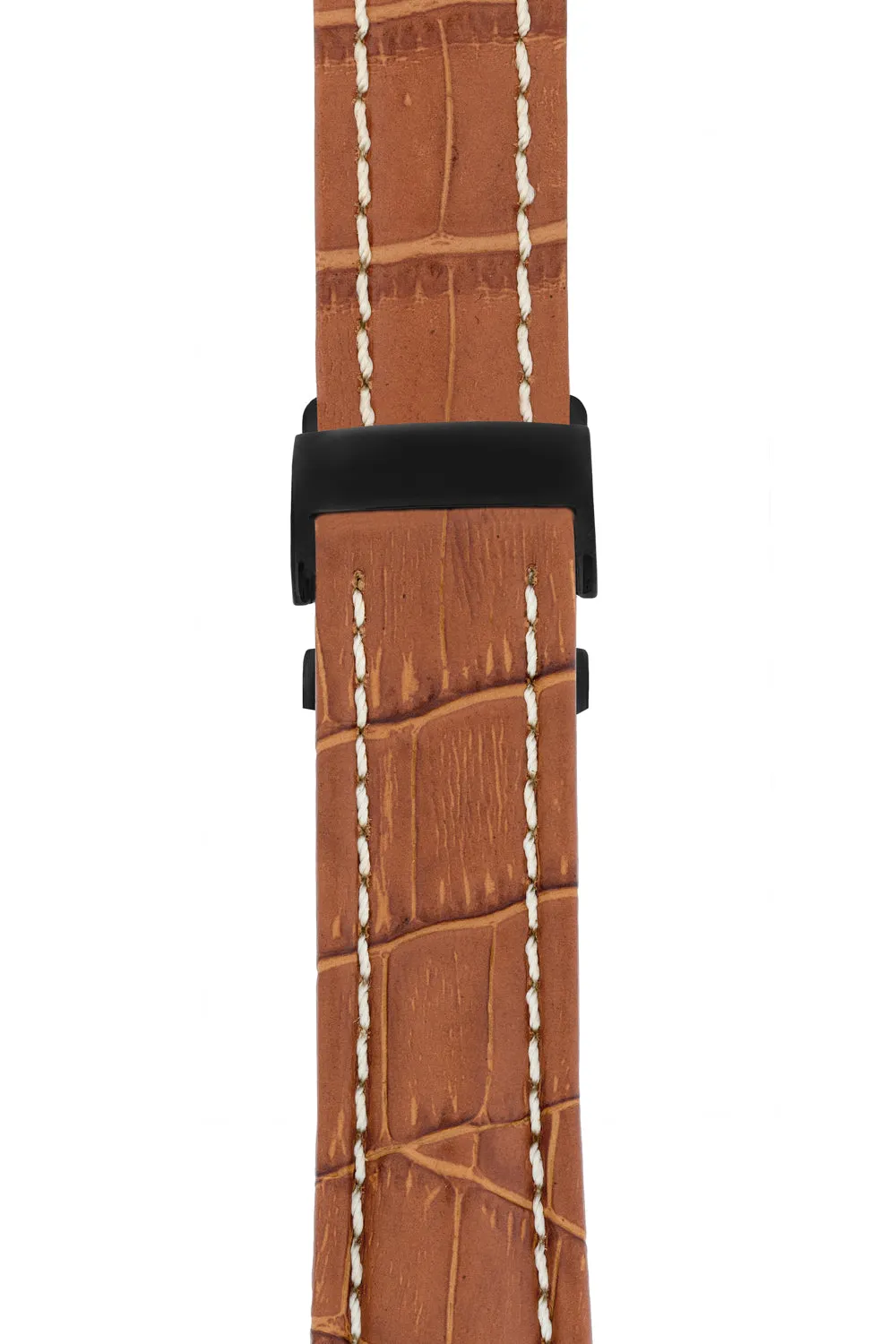 Breitling-Style Alligator-Embossed Deployment Brown Strap