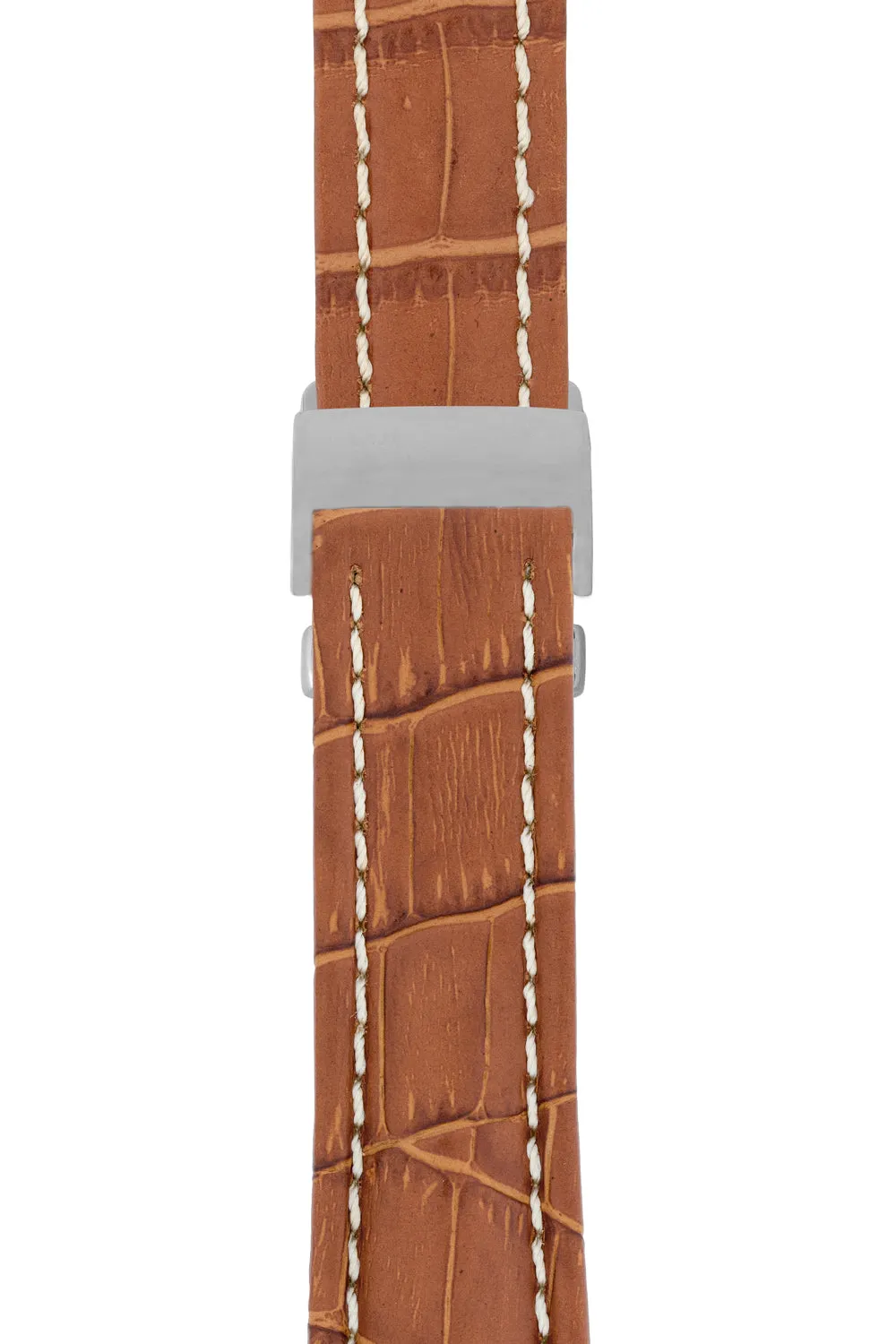 Breitling-Style Alligator-Embossed Deployment Brown Strap
