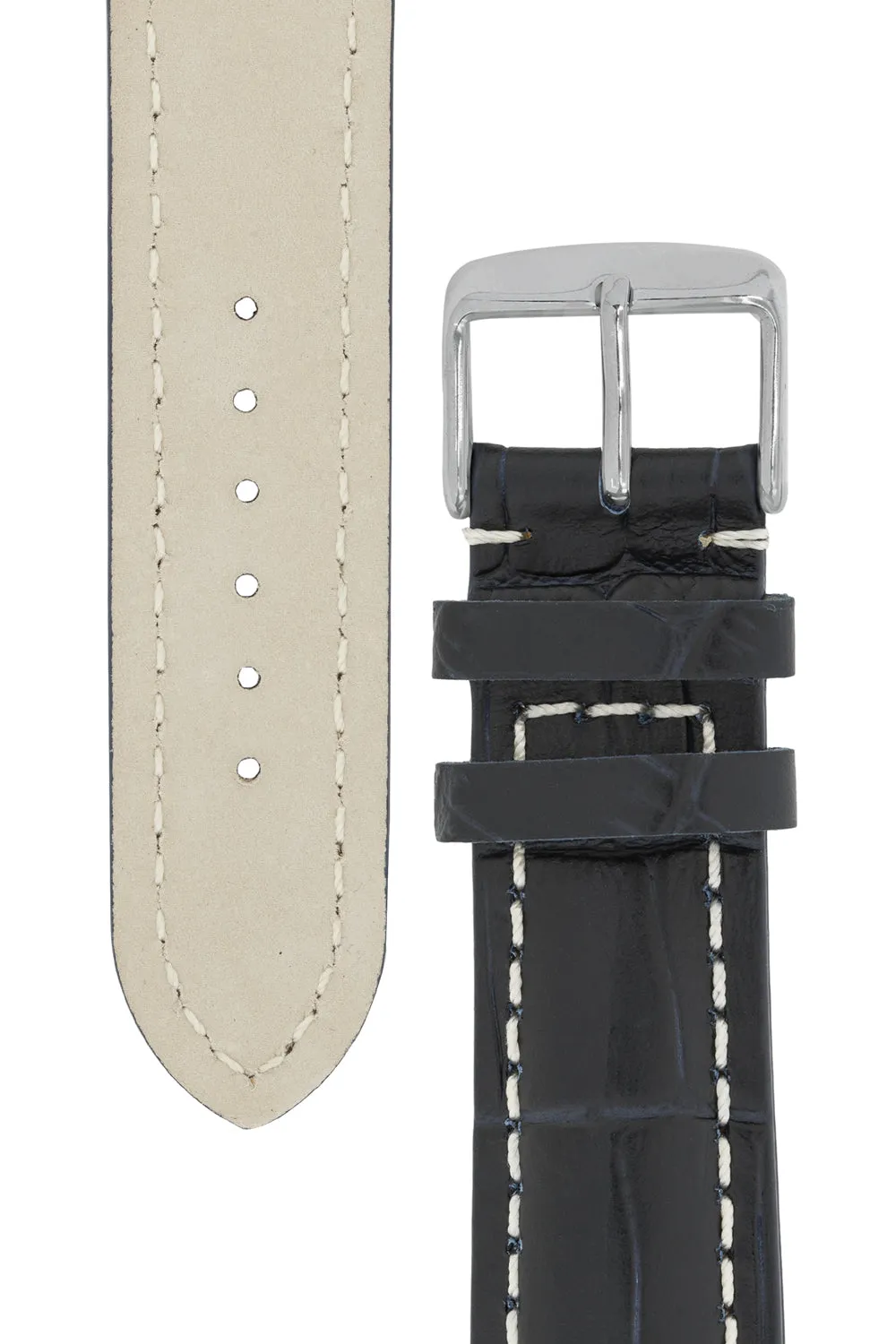 Breitling-Style Alligator-Embossed Watch Strap & Buckle Blue