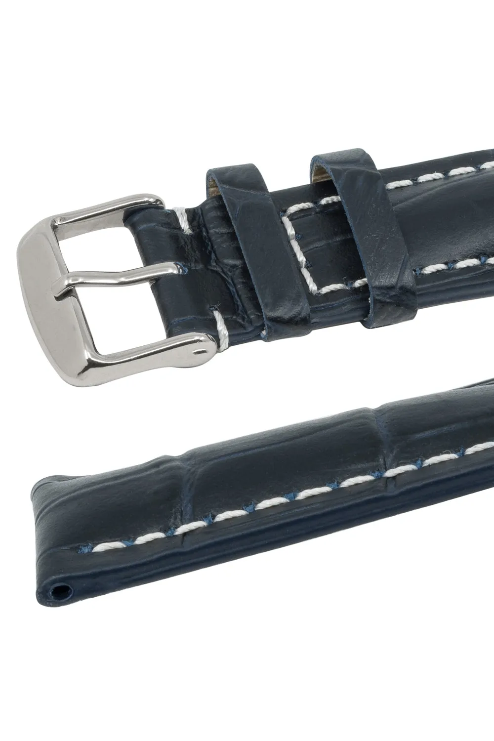 Breitling-Style Alligator-Embossed Watch Strap & Buckle Blue