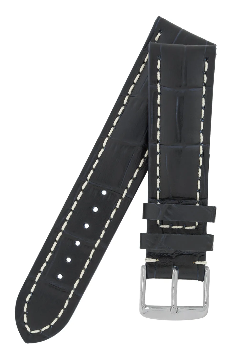 Breitling-Style Alligator-Embossed Watch Strap & Buckle Blue