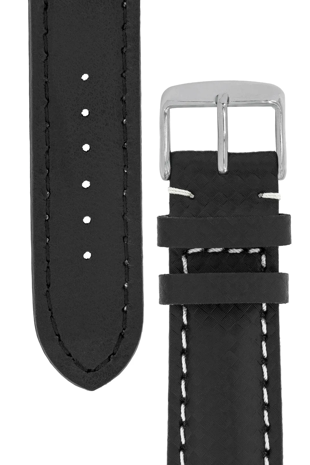 Breitling-Style Carbon-Embossed Leather Watch Strap Black