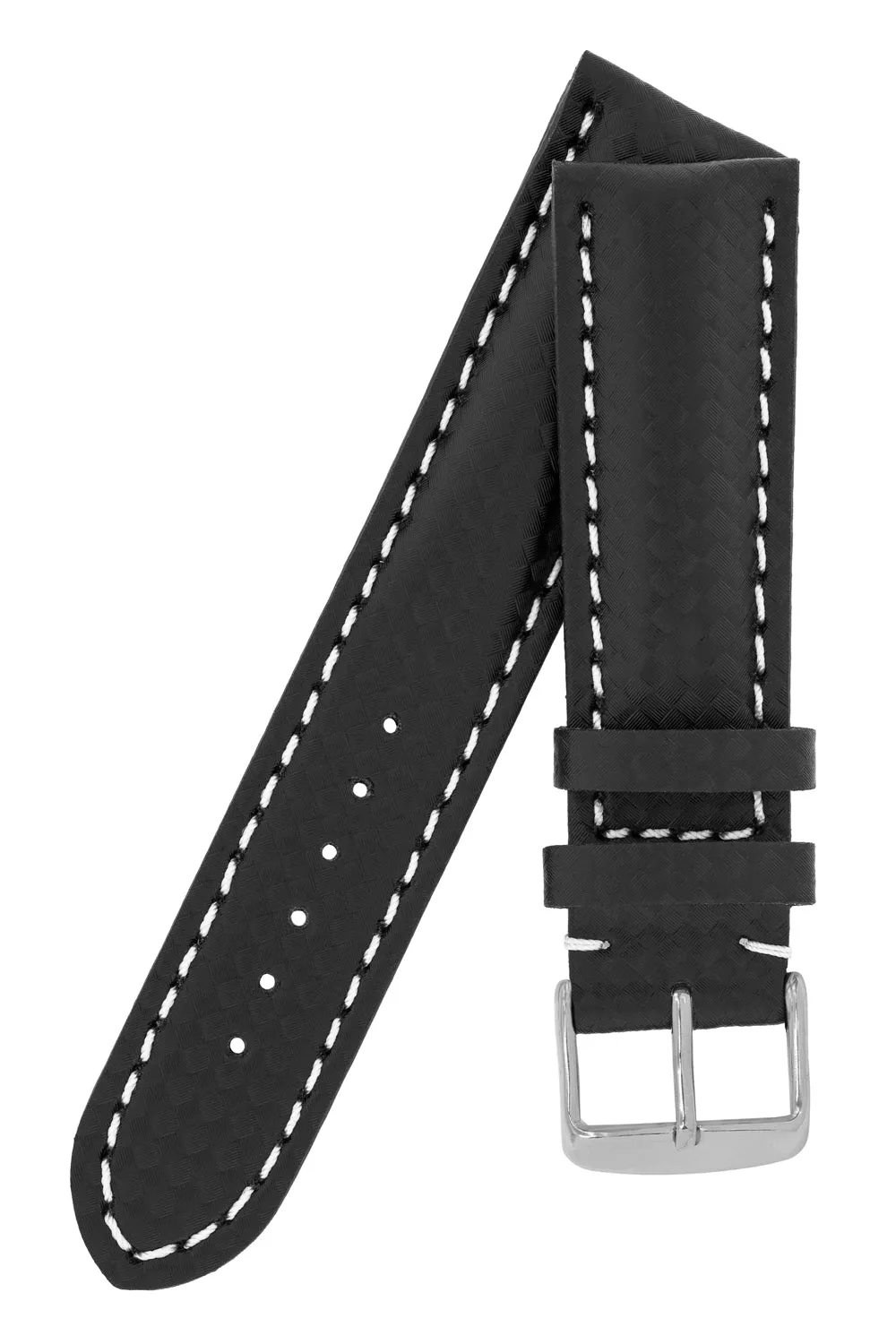 Breitling-Style Carbon-Embossed Leather Watch Strap Black