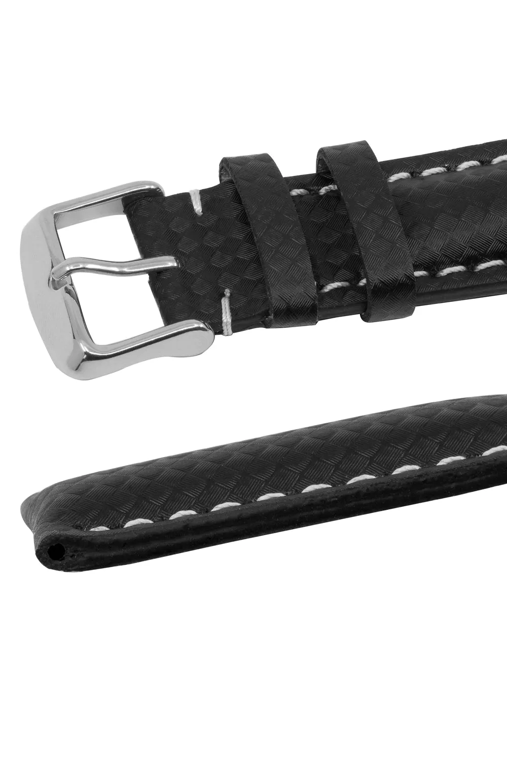 Breitling-Style Carbon-Embossed Leather Watch Strap Black