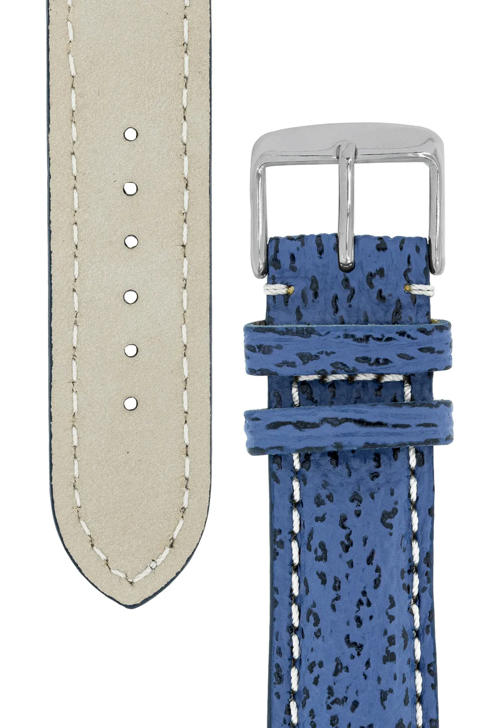 Breitling-Style Shark Leather Watch Strap and Buckle in NIGHT BLUE