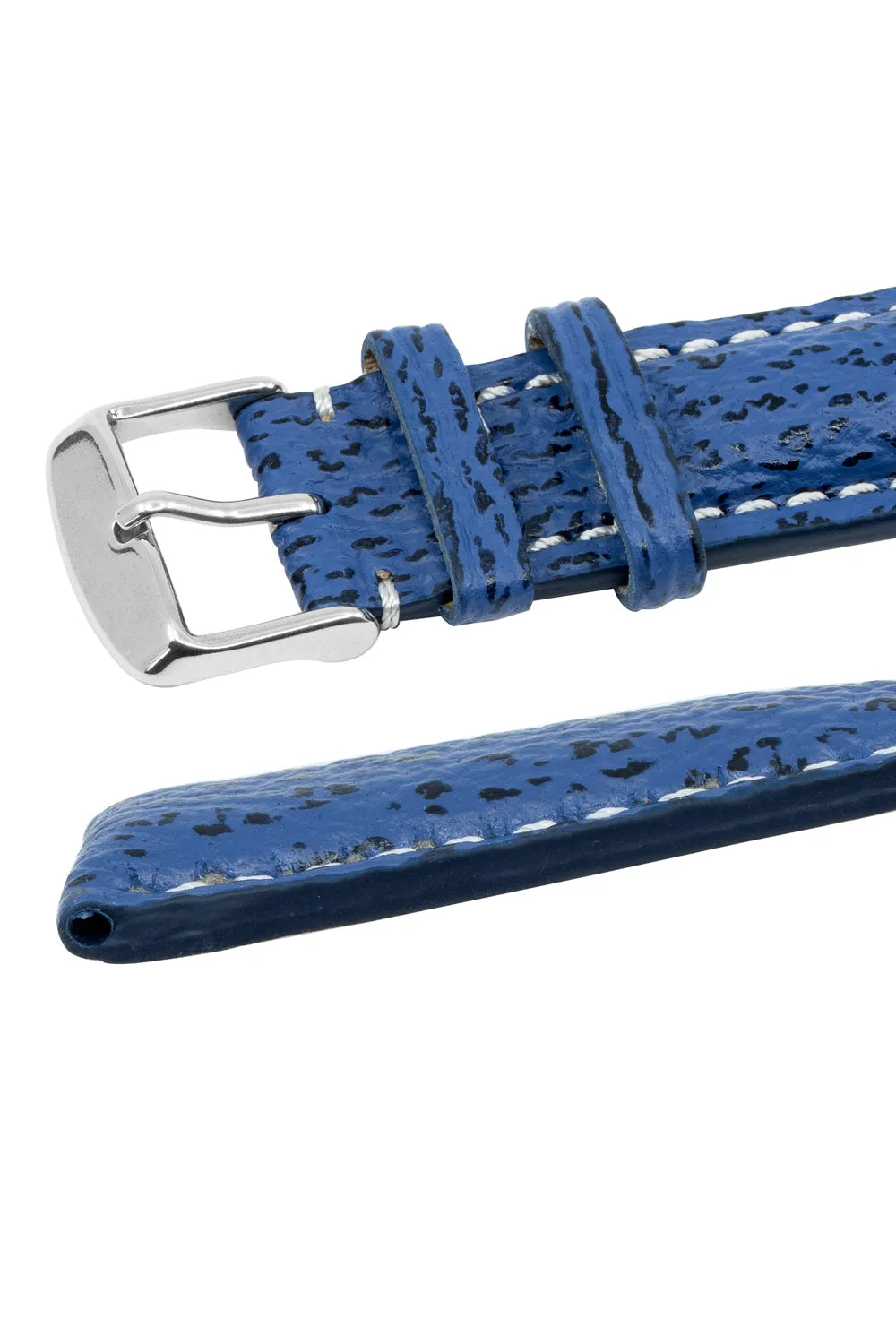 Breitling-Style Shark Leather Watch Strap and Buckle in NIGHT BLUE