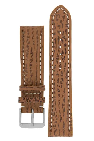 Breitling-Style Shark Skin Leather Watch Strap and Buckle Honey Brown
