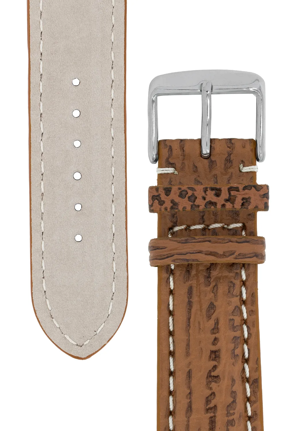 Breitling-Style Shark Skin Leather Watch Strap and Buckle Honey Brown