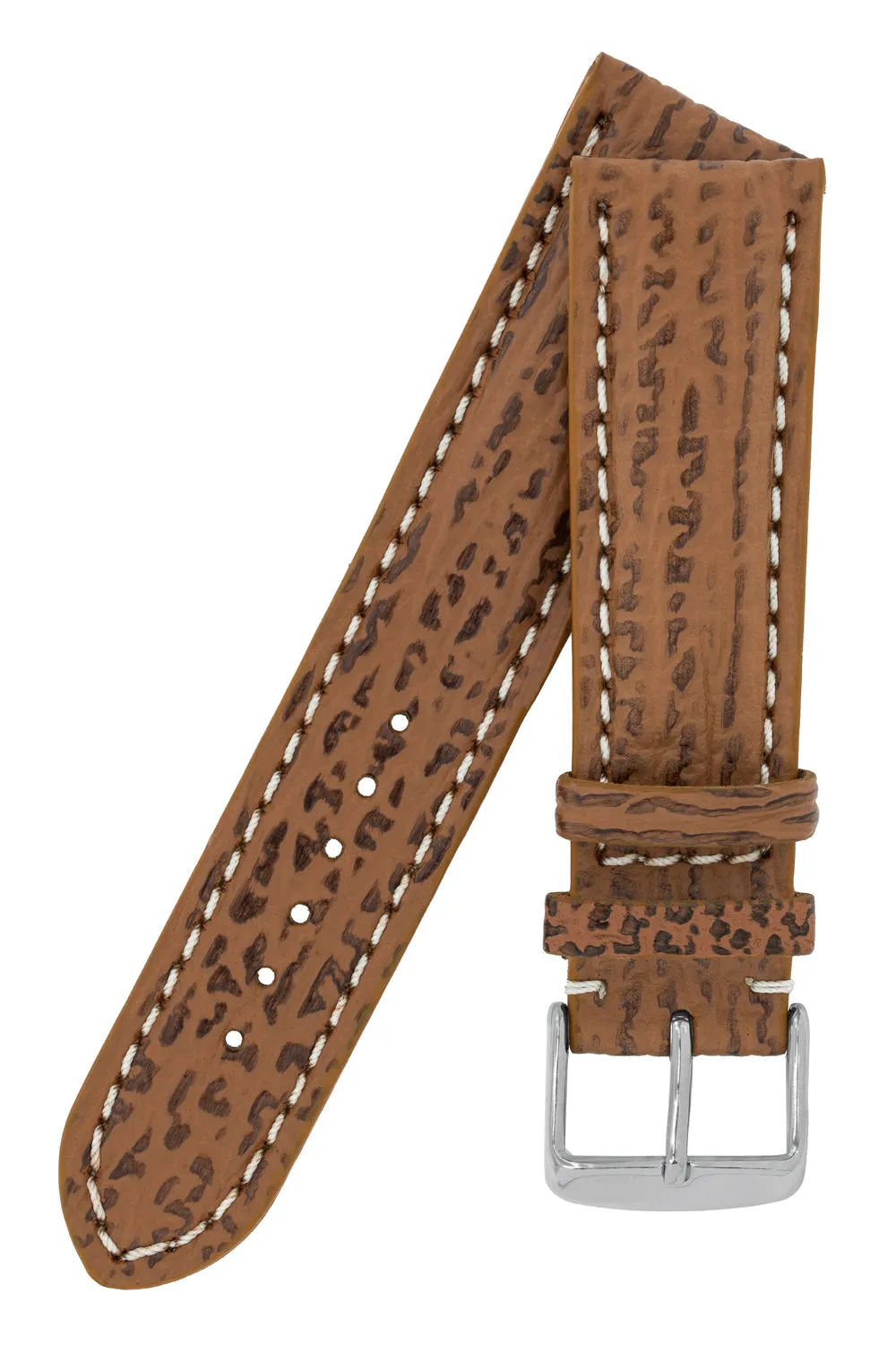 Breitling-Style Shark Skin Leather Watch Strap and Buckle Honey Brown