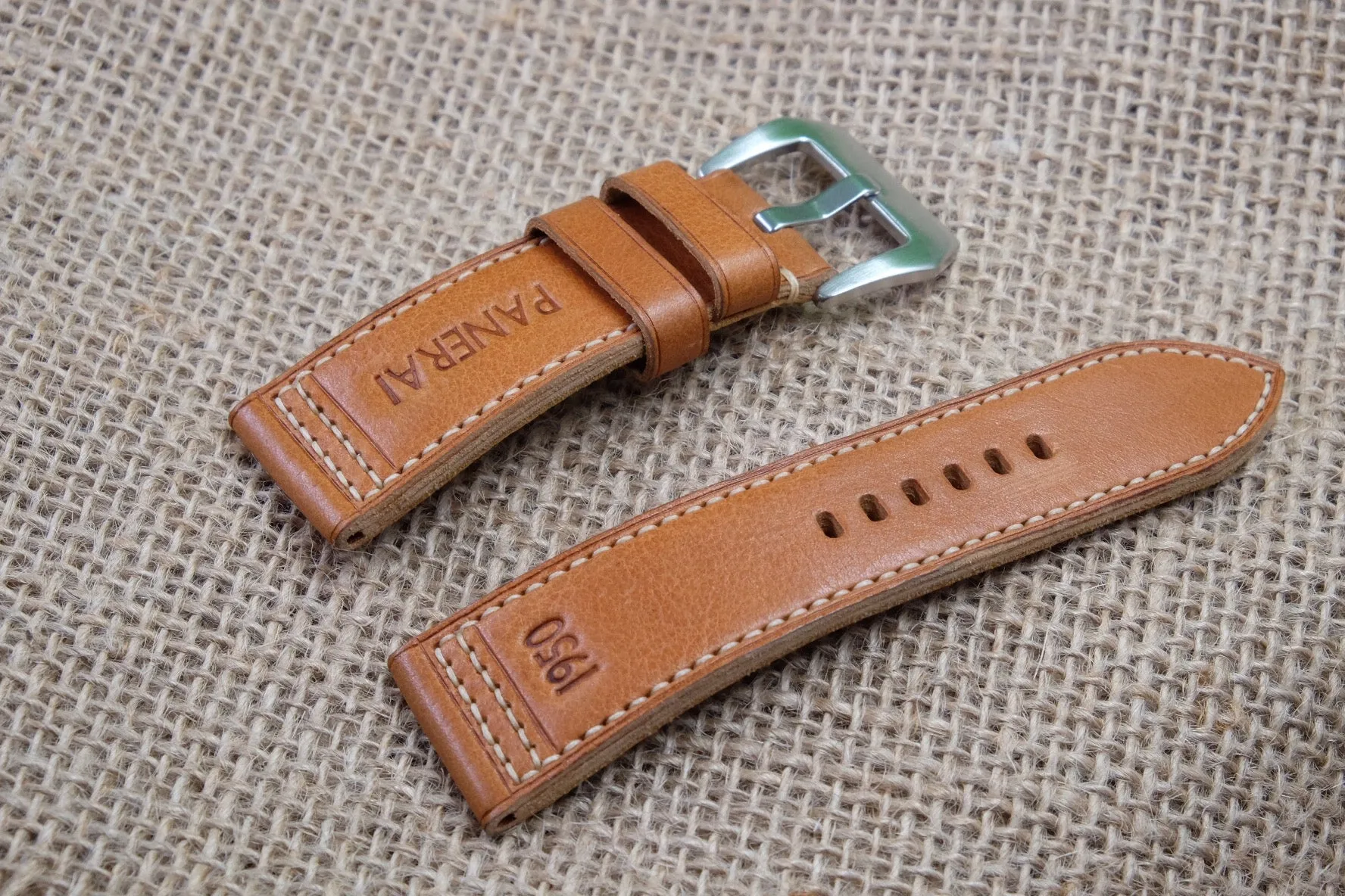 Brown italian vachetta leather strap for Panerai HDPAM14