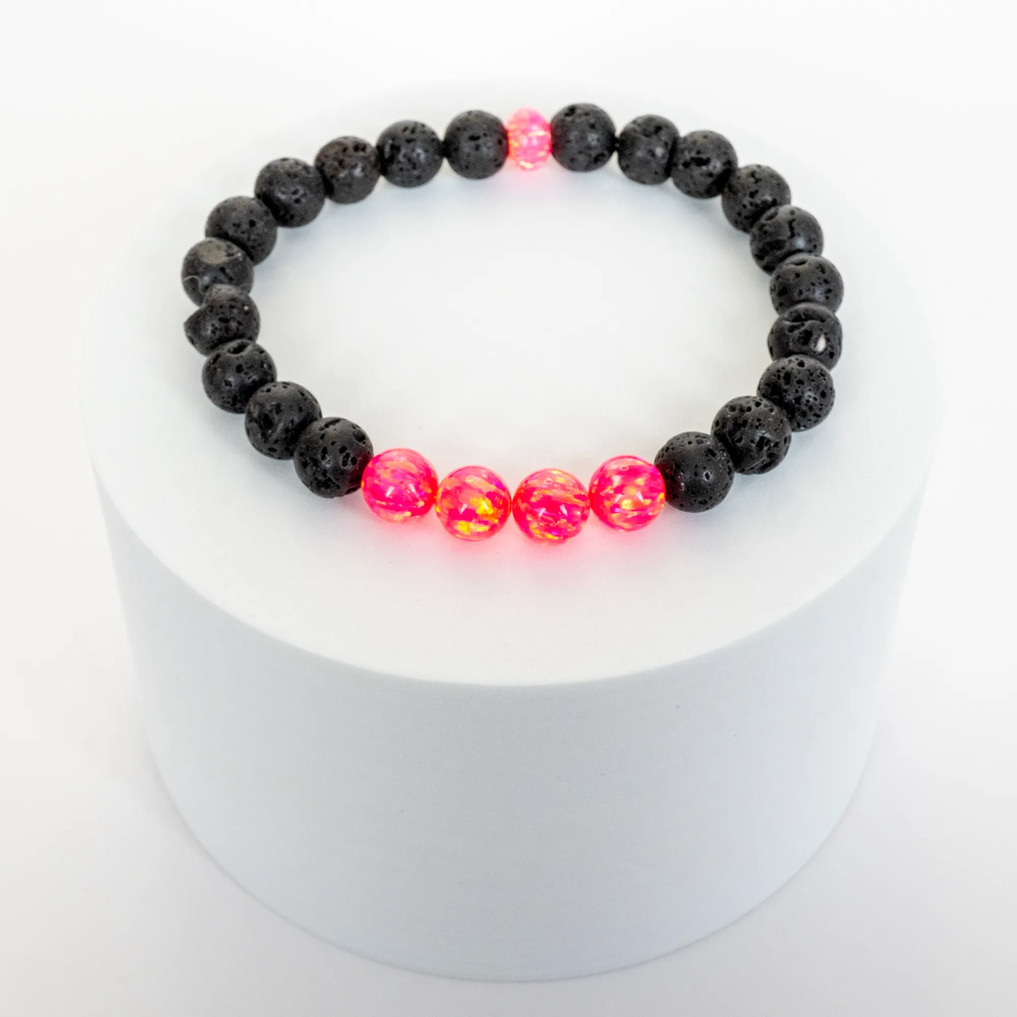 Bubblegum Opal & Lava Stone Beaded Bracelet