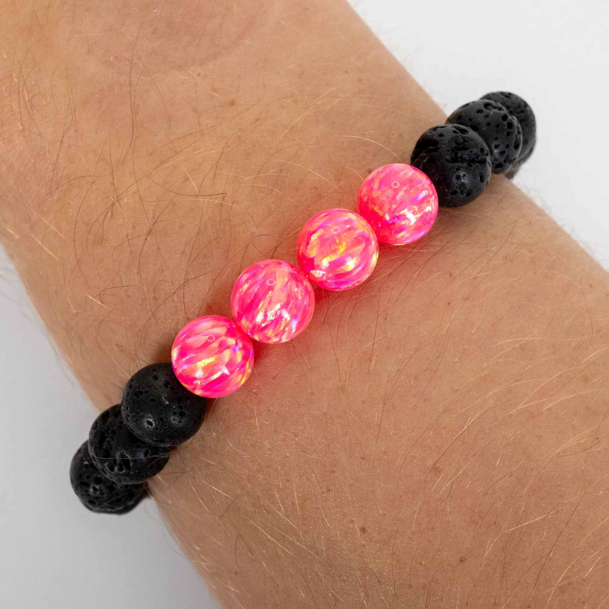 Bubblegum Opal & Lava Stone Beaded Bracelet