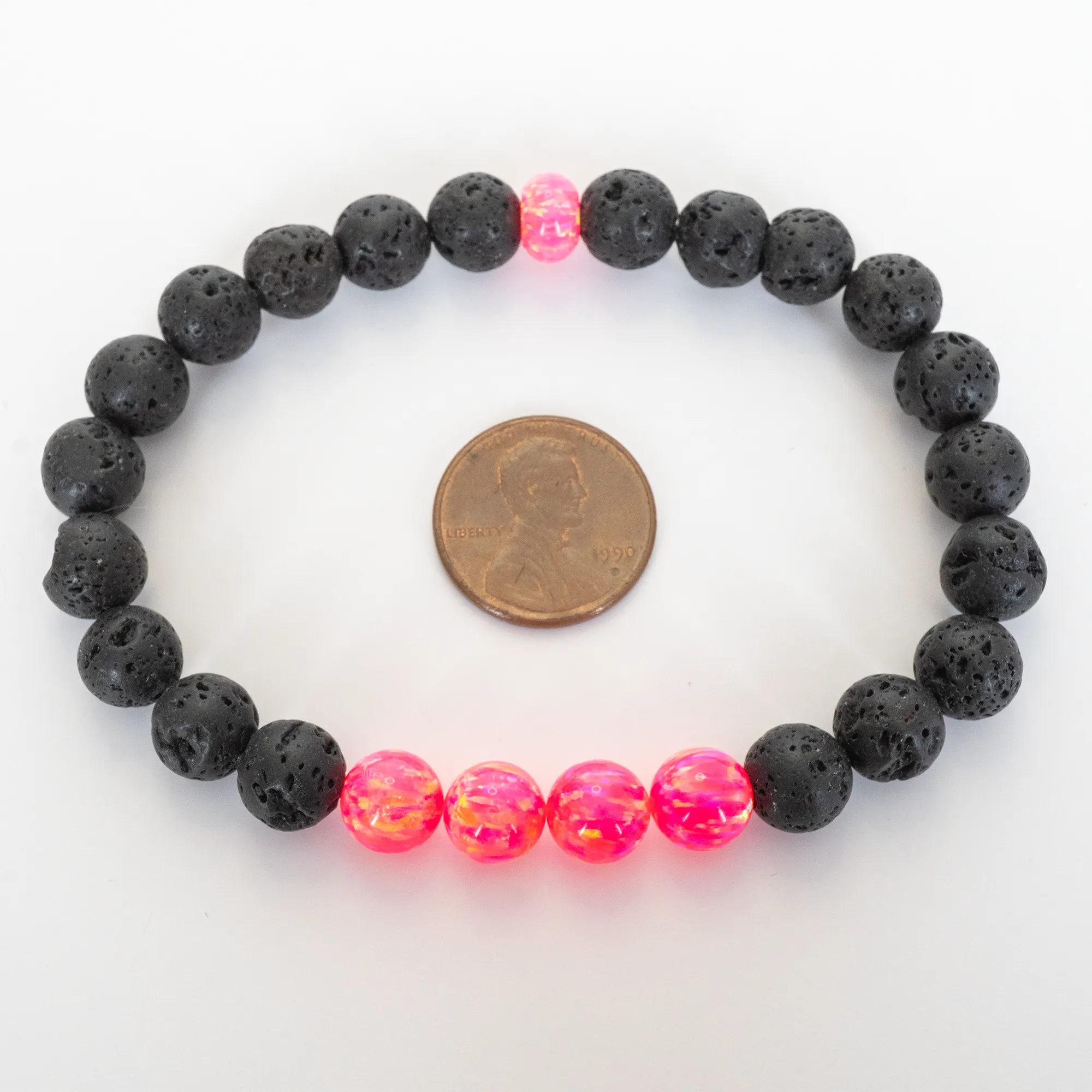 Bubblegum Opal & Lava Stone Beaded Bracelet