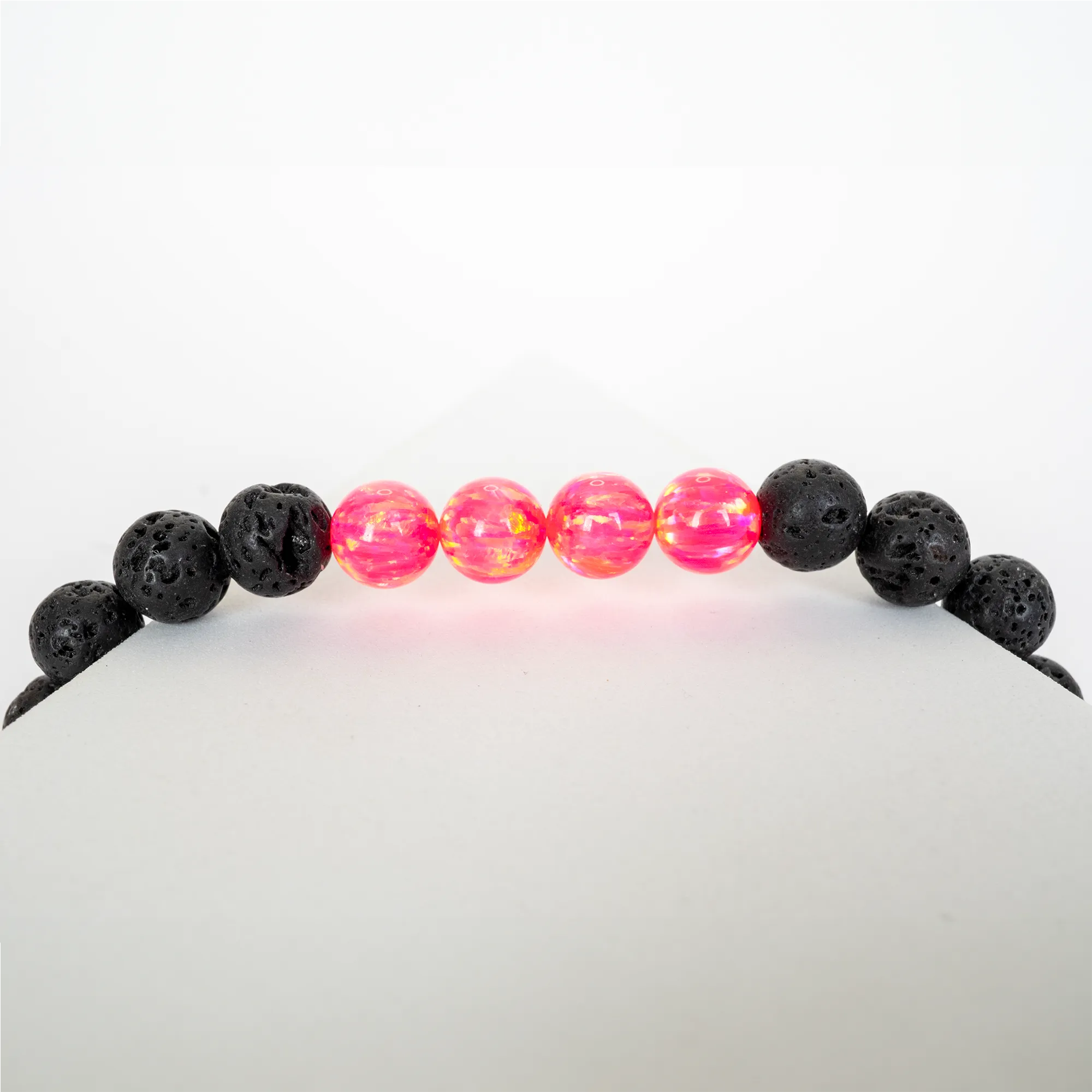Bubblegum Opal & Lava Stone Beaded Bracelet