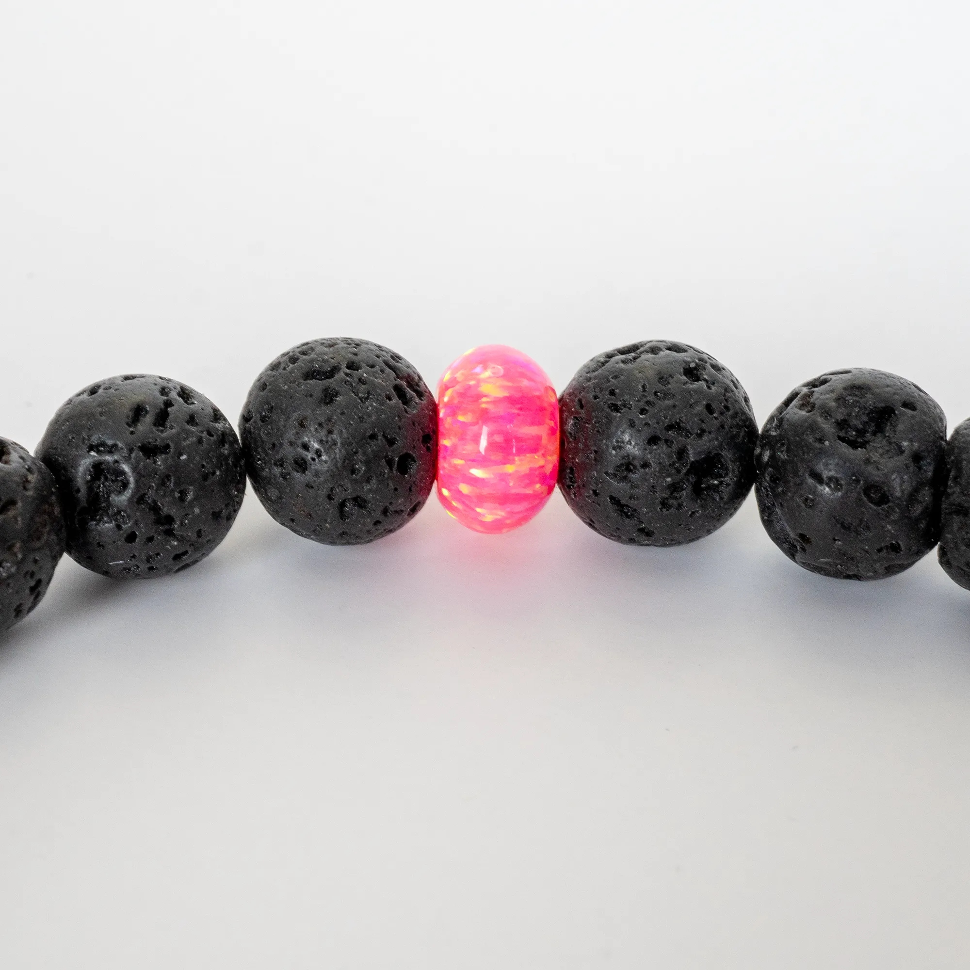 Bubblegum Opal & Lava Stone Beaded Bracelet