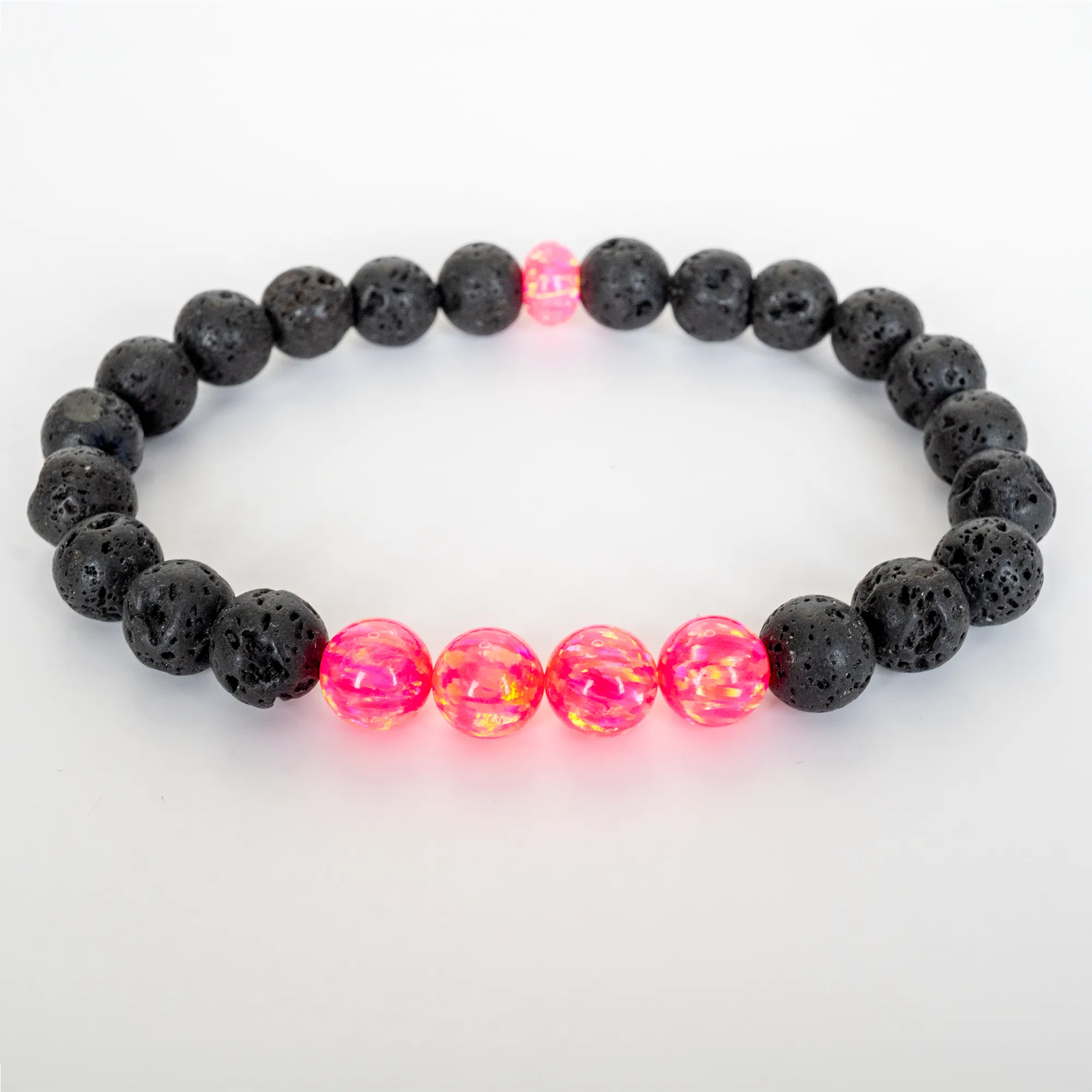 Bubblegum Opal & Lava Stone Beaded Bracelet