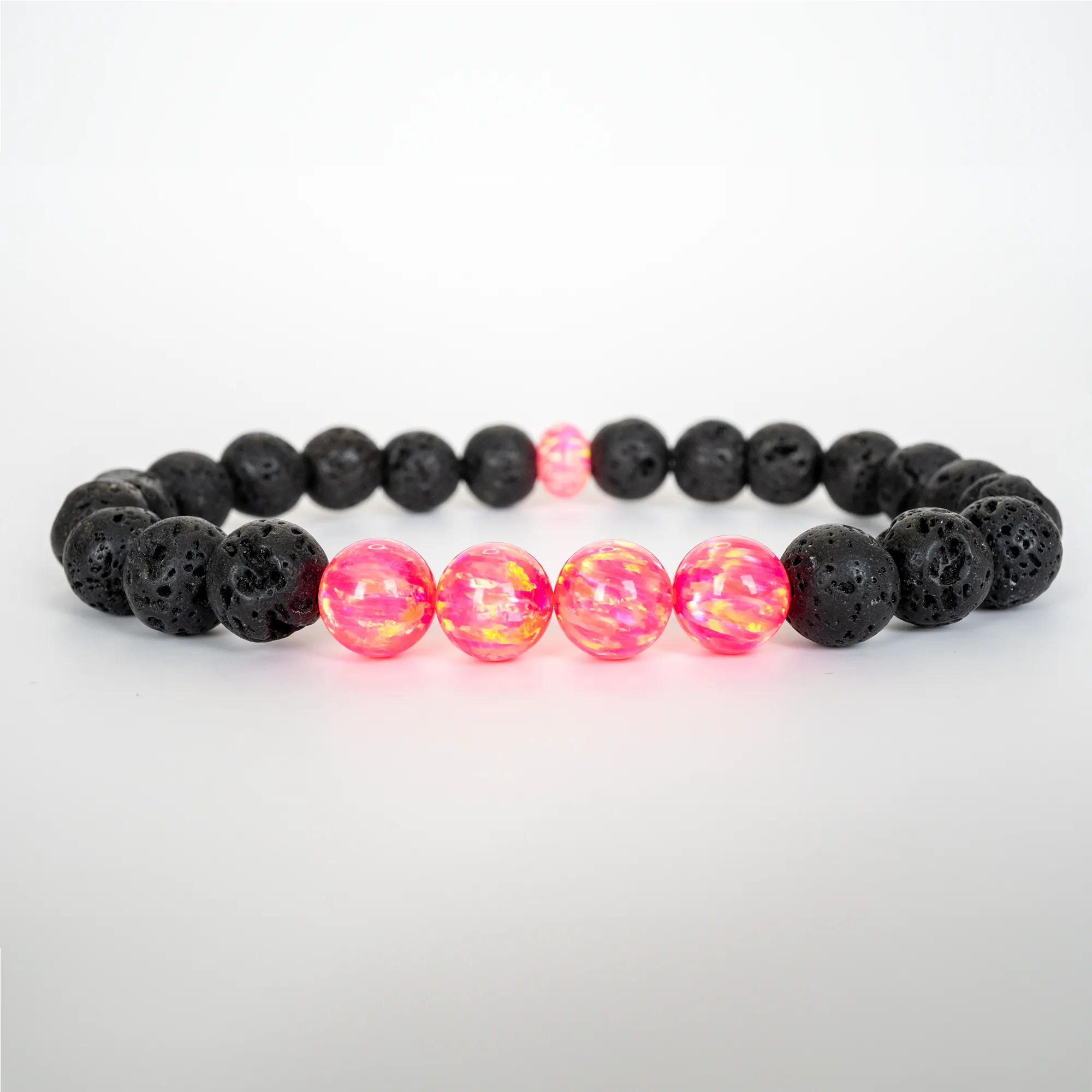 Bubblegum Opal & Lava Stone Beaded Bracelet