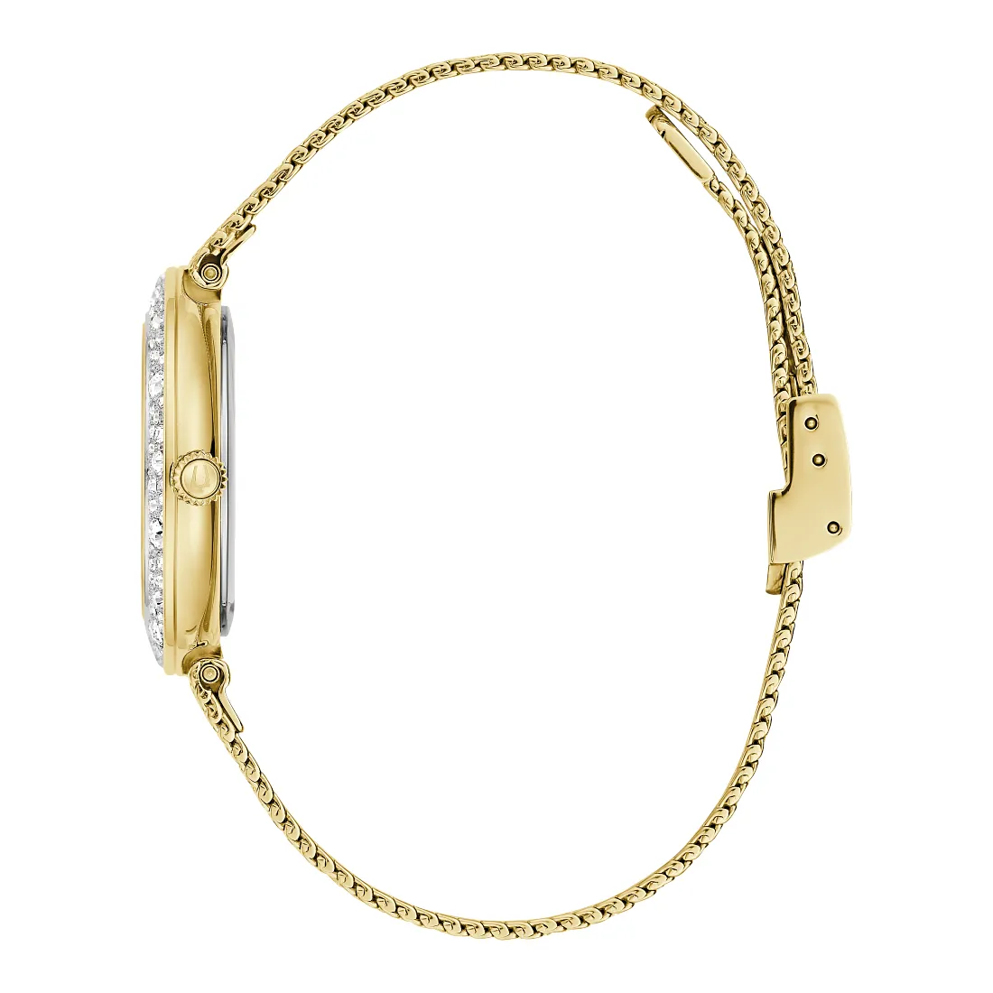 Bulova Crystal Ladies Gold Tone Stainless Steel Textured Dial Watch