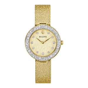 Bulova Crystal Ladies Gold Tone Stainless Steel Textured Dial Watch