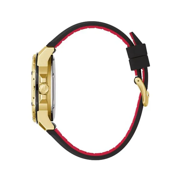 Bulova Marine Star Mens Automatic Gold Tone Black Dial Black Silicone Strap Watch