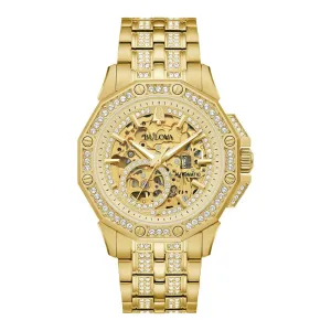 Bulova Octava Mens Automatic Gold Tone Crystal Watch