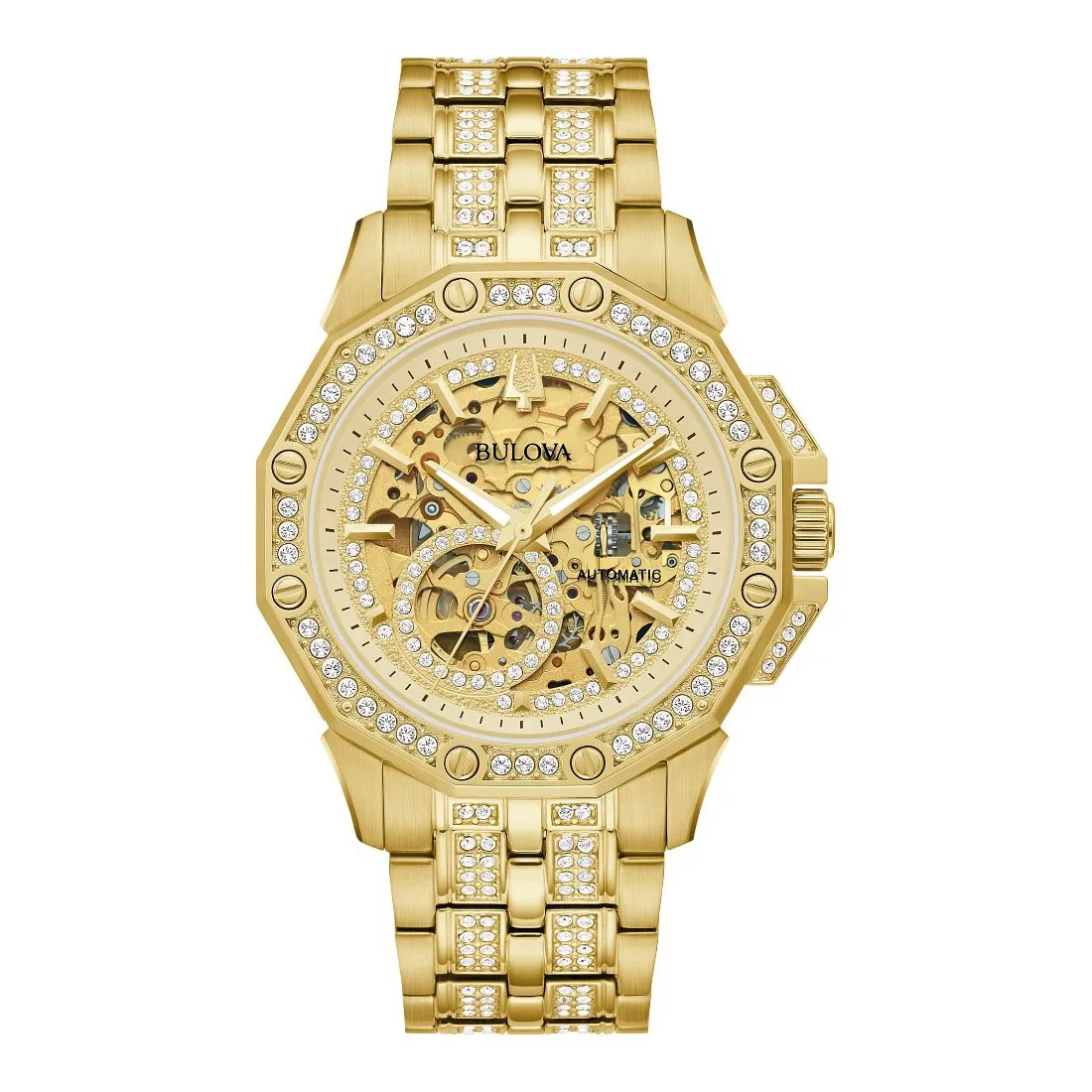 Bulova Octava Mens Automatic Gold Tone Crystal Watch