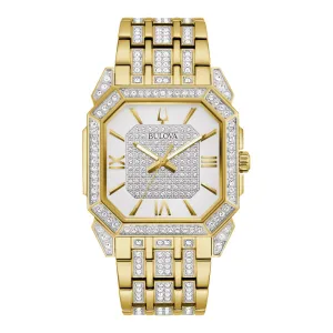 Bulova Octava Mens Gold Tone Crystal Watch