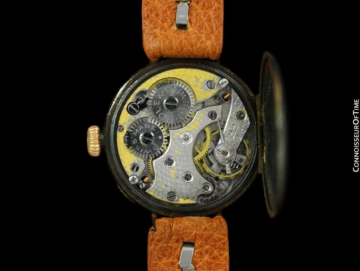 c. 1917 Rolex Rare Vintage Mens World War I Era Military Officers Trench Watch - Gun Metal