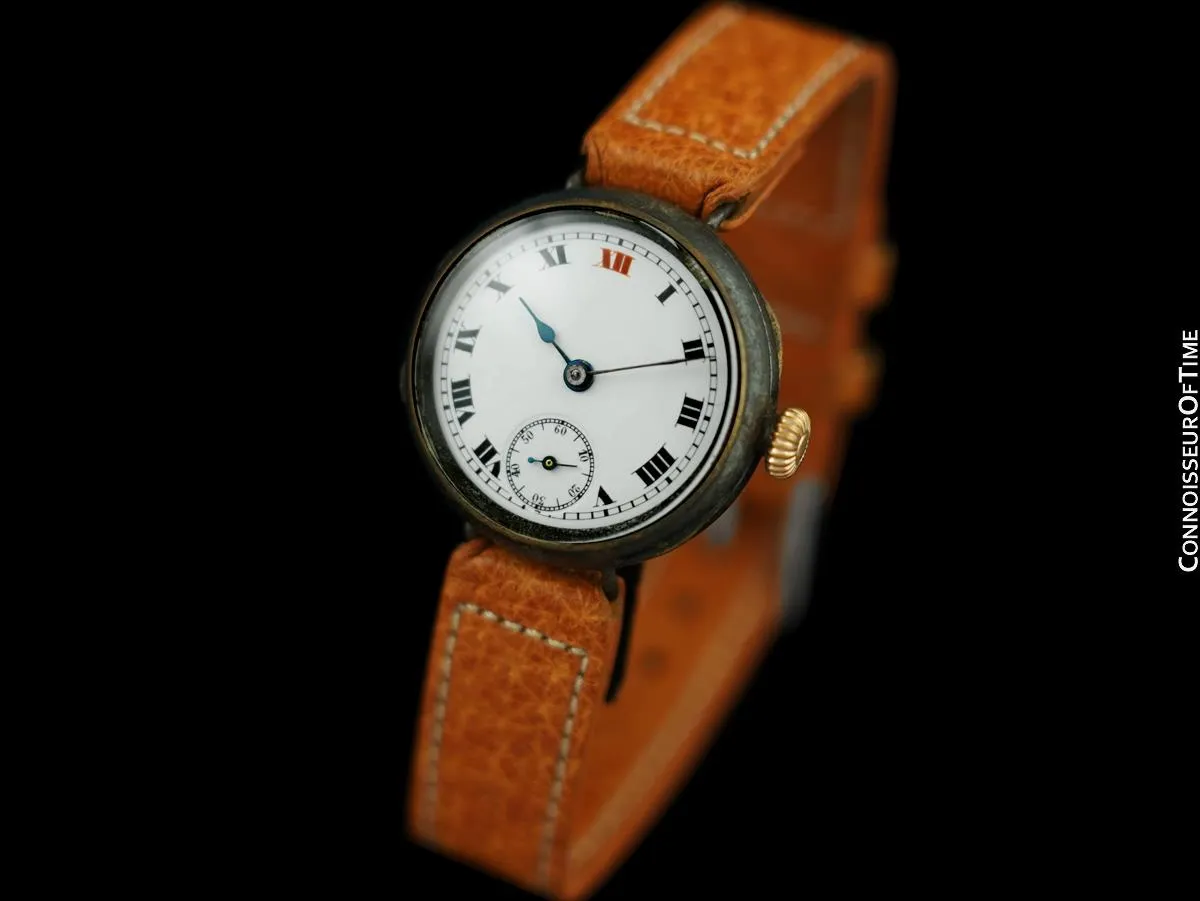 c. 1917 Rolex Rare Vintage Mens World War I Era Military Officers Trench Watch - Gun Metal