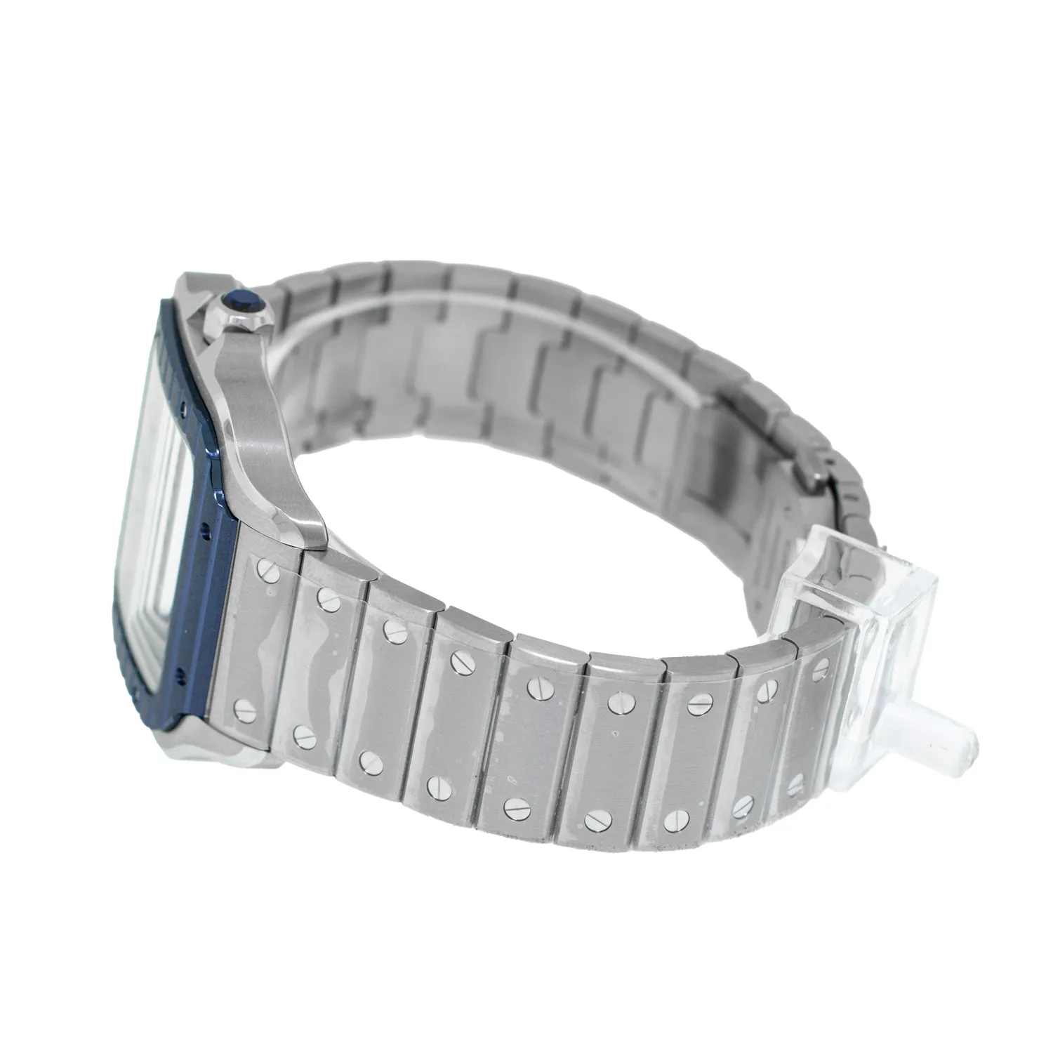 Cartier Santos 40mm Stainless Steel Silver Roman Dial and Blue Bezel WSSA0047