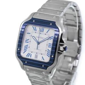Cartier Santos 40mm Stainless Steel Silver Roman Dial and Blue Bezel WSSA0047