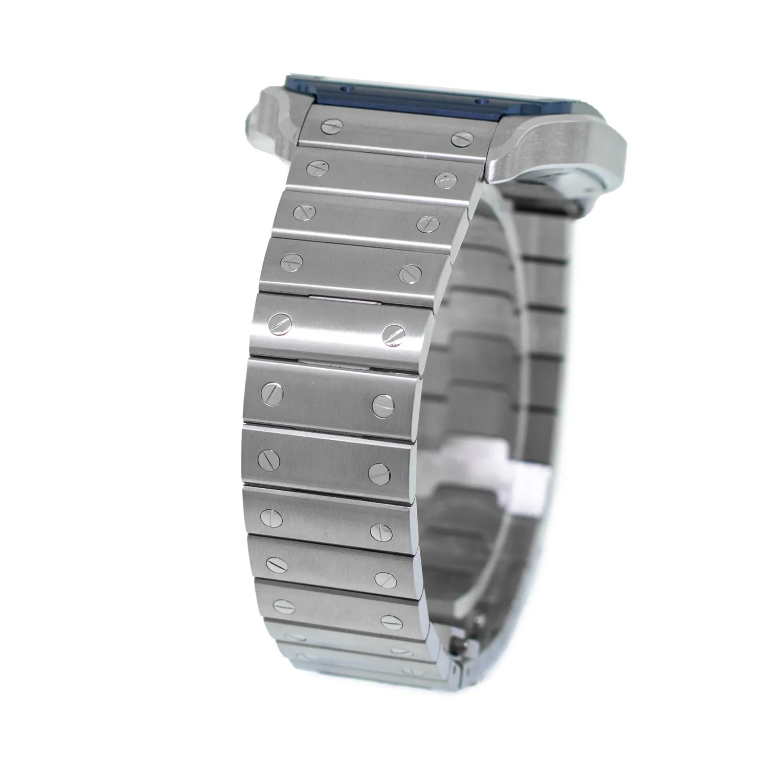 Cartier Santos 40mm Stainless Steel Silver Roman Dial and Blue Bezel WSSA0047