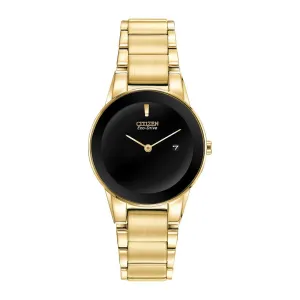 Citizen Axiom Ladies Eco Drive Gold Tone Black Dial Watch