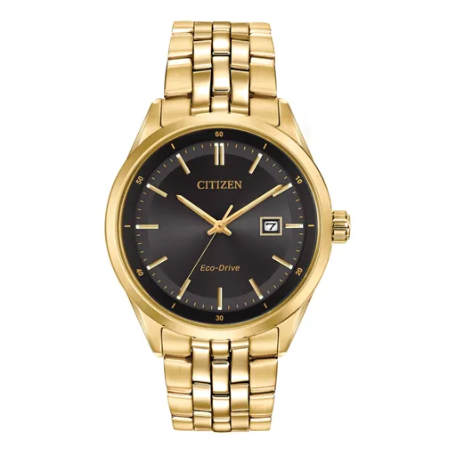Citizen Corso Mens Eco Drive Gold Tone Black Dial Watch