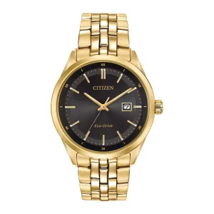 Citizen Corso Mens Eco Drive Gold Tone Black Dial Watch