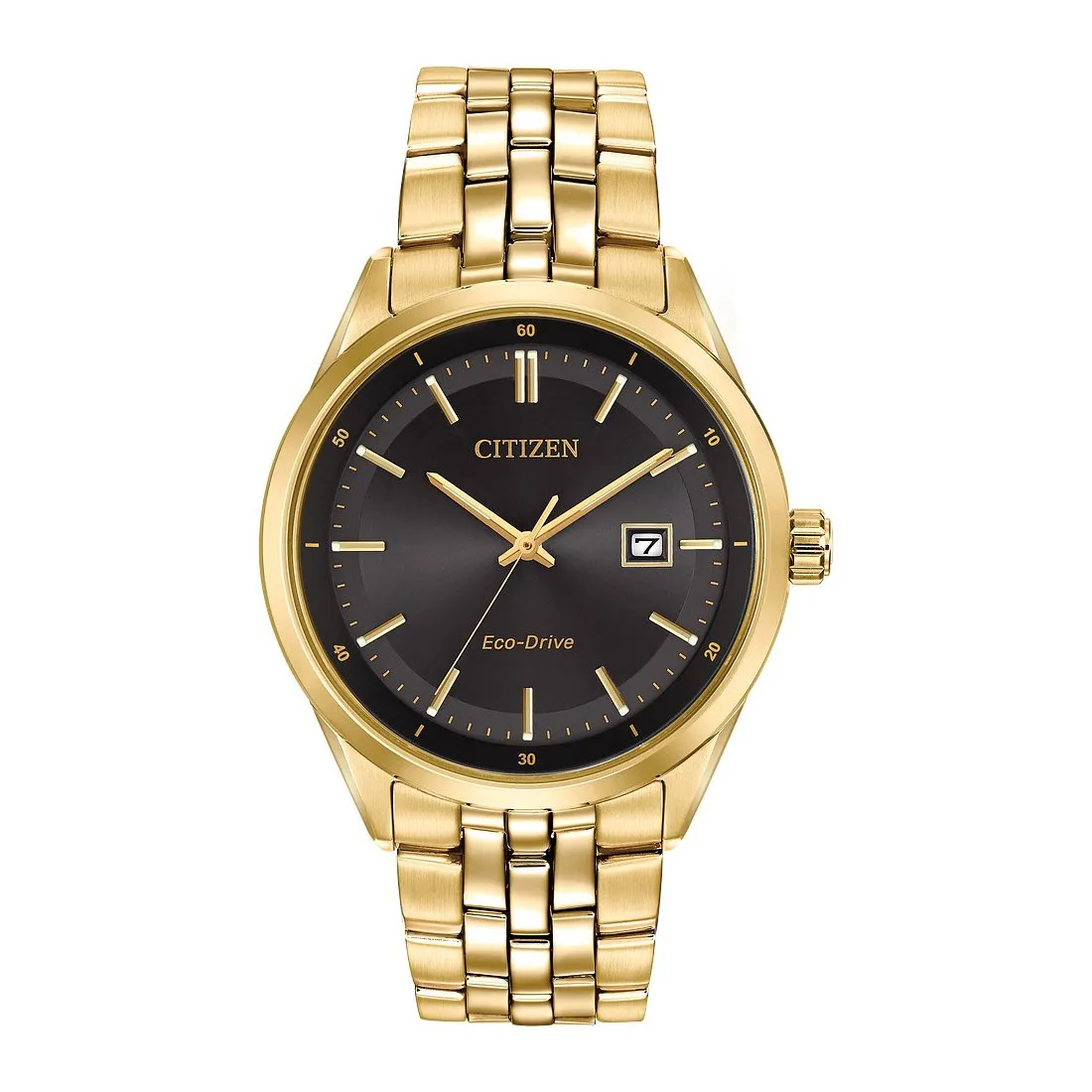 Citizen Corso Mens Eco Drive Gold Tone Black Dial Watch