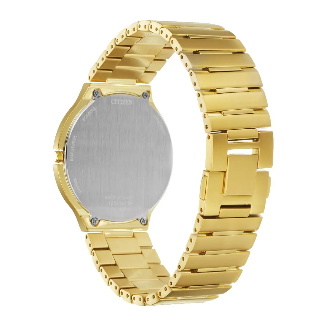 Citizen Stiletto Mens Eco Drive Gold Tone Black Dial Watch