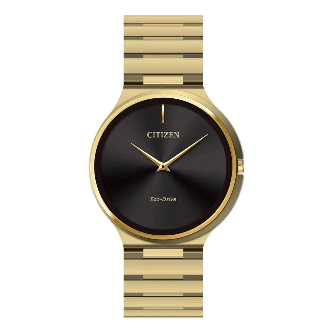 Citizen Stiletto Mens Eco Drive Gold Tone Black Dial Watch