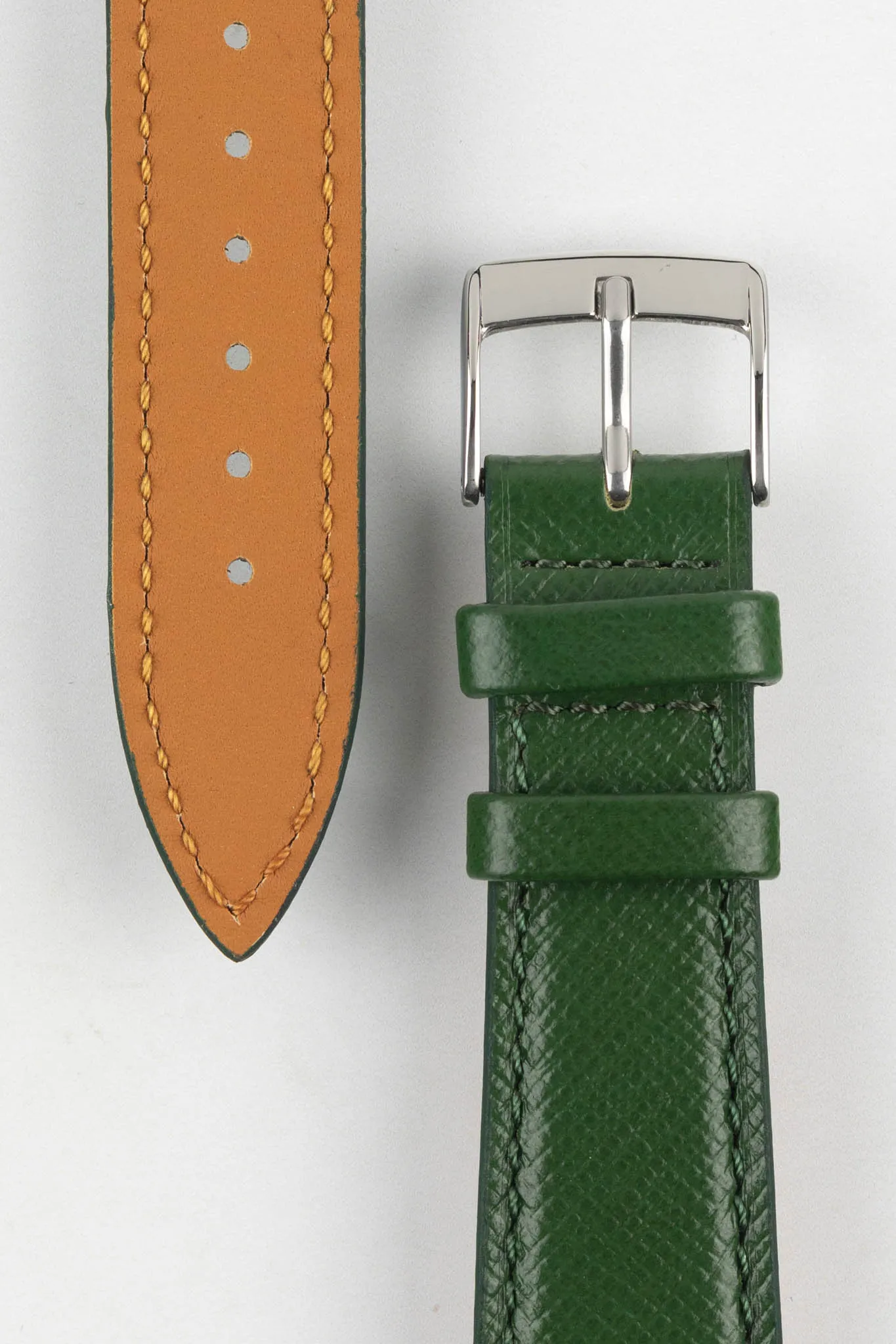 Classic Saffiano Leather Watch Strap in British Green